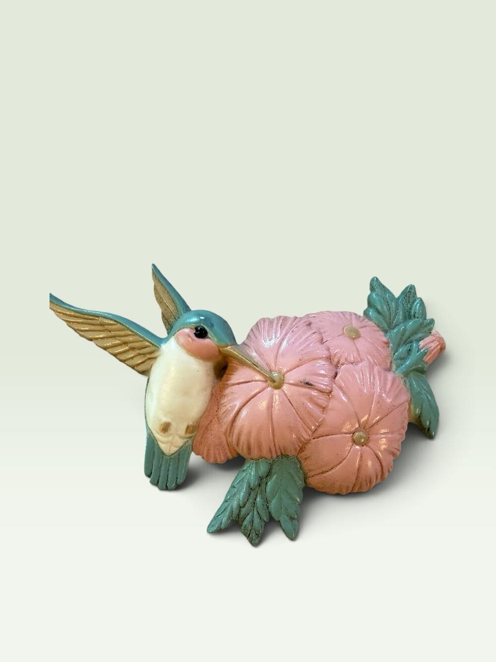 Vtg 1993 Burwood Products Hummingbird Wall Plaque 3303 Pink Flowers Pastel MCM
